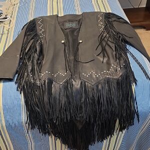 Bernardo Black Leather Fringe Jacket with Stud Detailing